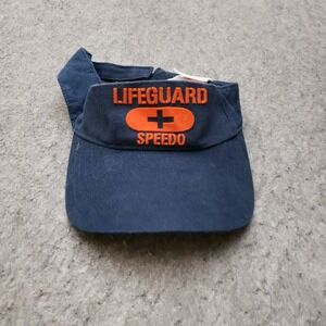 Speedo Hat Cap Visor Mens One Size Blue Orange Outdoor Strap Back Lifeguard A1